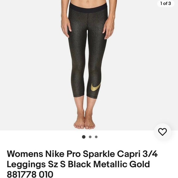 Nike Pro Cropped Legging Black Metallic Gold - Picture 3 of 7